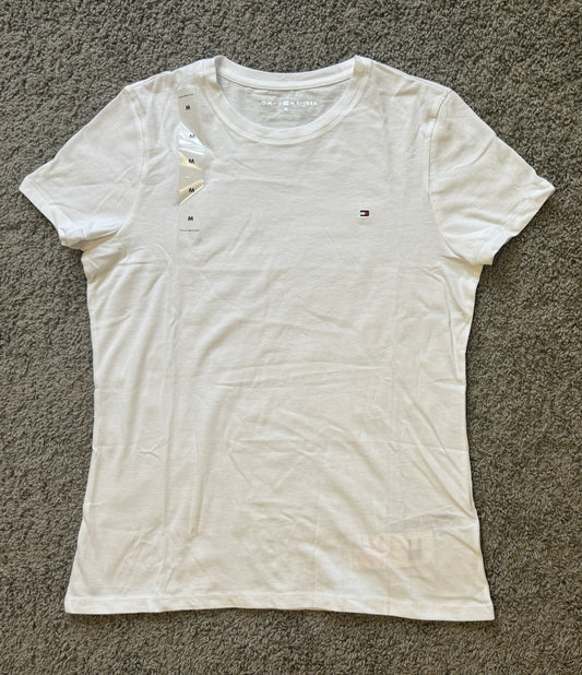 Camiseta feminina TOMMY HILFIGER cor branca manga curta ACHADOS PRONTO-ENVIO