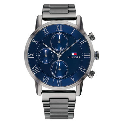 Relógio importado TOMMY HILFIGER masculino cinza com mostrador azul marinho 44mm