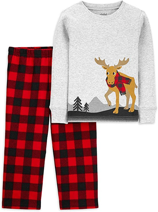 conjunto 2 peças- estilo de natal, calça vermelha quadriculada e blusa cinza CARTER'S